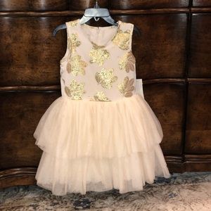 Little girl Gold & Cream party dress - size 5